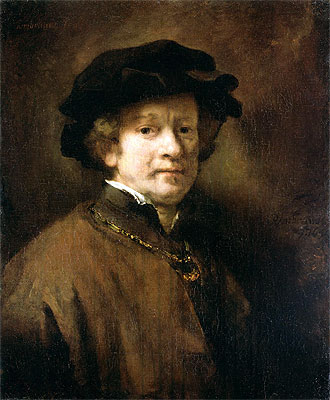 Selbstbildnis mit Barett und goldener Kette, 1654 | Rembrandt | Giclée Leinwand Kunstdruck