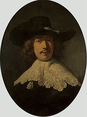 Porträt eines jungen Mannes mit Spitzenkragen, 1634 von Rembrandt | Leinwand-Kunstdruck