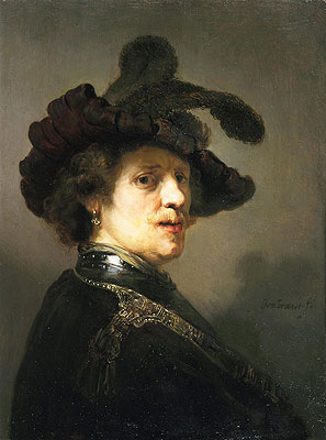 Porträt eines Mannes mit Hut mit Feder, c.1635/40 | Rembrandt