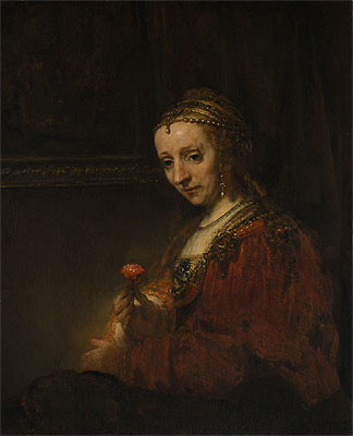 Woman with a Pink, c.1660/64 | Rembrandt | Giclée Leinwand Kunstdruck
