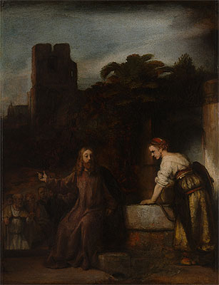 Christ and the Woman of Samaria, 1655 | Rembrandt | Giclée Leinwand Kunstdruck