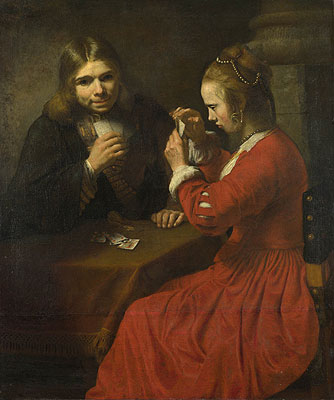 A Young Man and a Girl playing Cards, c.1645/50 | Rembrandt | Giclée Leinwand Kunstdruck