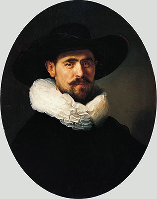 Portrait of a Bearded Man in a Wide-Brimmed Hat, 1633 | Rembrandt | Giclée Leinwand Kunstdruck