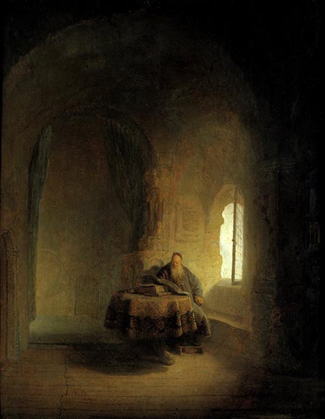 Alter Gelehrter in einer Gewölbekammer (Hl. Anastasius), 1631 | Rembrandt | Giclée Leinwand Kunstdruck