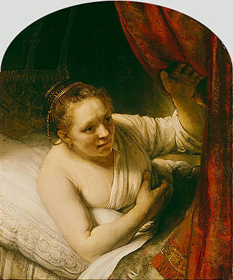 Sarah erwartet Tobias in der Hochzeitsnacht, c.1645 von Rembrandt | Leinwand-Kunstdruck