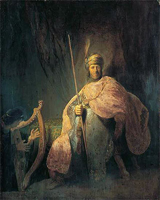 David spielt die Harfe vor Saul, c.1630 von Rembrandt | Leinwand-Kunstdruck