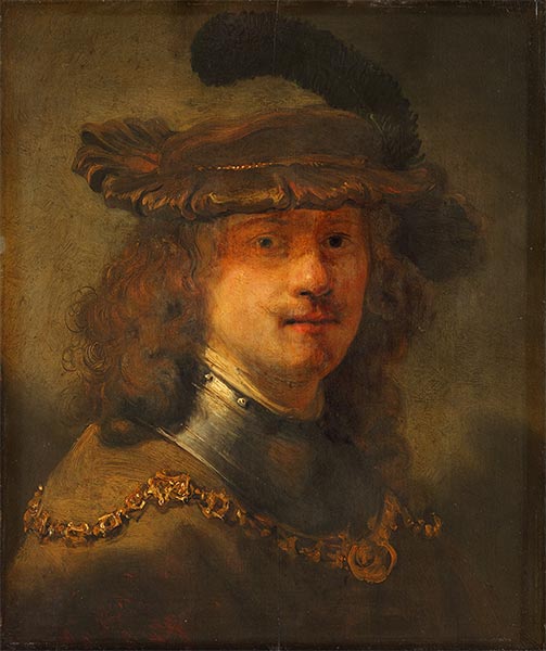 Rembrandt mit Samtbarett und eiserner Halsberge, c.1633/36 | Rembrandt | Giclée Leinwand Kunstdruck