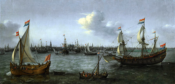 Der Seehafen von Amsterdam, 1630 | Hendrick Cornelisz. Vroom | Giclée Leinwand Kunstdruck