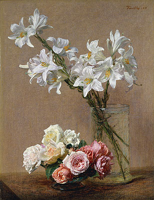 Roses and Lilies, 1888 | Fantin-Latour | Giclée Canvas Print