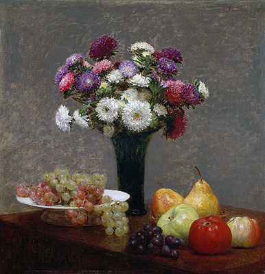 Asters and Fruit on a Table, 1868 | Fantin-Latour | Giclée Canvas Print