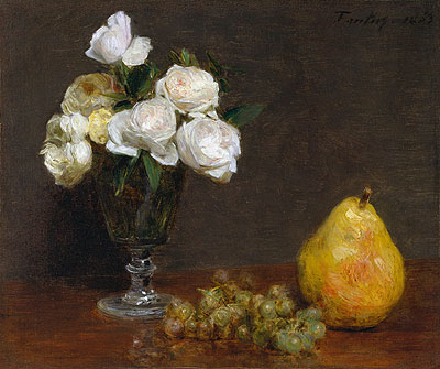 Stillleben mit Rosen und Früchten, 1863 | Fantin-Latour | Giclée Leinwand Kunstdruck