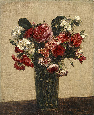 Still Life with Roses and Asters in a Glass, 1877 | Fantin-Latour | Giclée Canvas Print