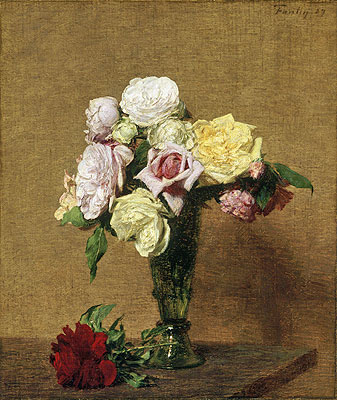 Fantin-Latour | Still Life with Roses in a Fluted Vase, 1889 | Giclée Leinwand Kunstdruck