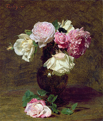 Pink and White Roses, 1890 | Fantin-Latour | Giclée Canvas Print