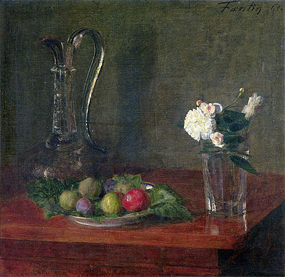 Still Life with Glass Jug, Fruit and Flowers, 1861 | Fantin-Latour | Giclée Canvas Print