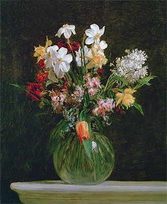 White Narcissus, Hyacinths and Tulips, 1864 | Fantin-Latour | Giclée Canvas Print