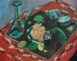 Geschirr und Obst auf einem rot-schwarzen Teppich, 1906 | Matisse
