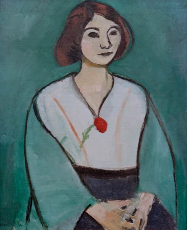 Dame in Grün mit einer roten Nelke, 1909 | Matisse | Giclée Leinwand-Kunstdruck