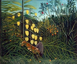 In einem tropischen Wald. Kampf zwischen Tiger und Stier, c.1908/09 von Henri Rousseau | Leinwand Kunstdruck
