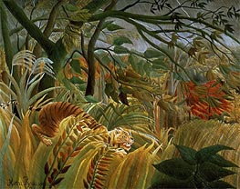 Tiger in Tropensturm (Überrascht!), 1891 von Henri Rousseau | Leinwand Kunstdruck