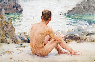 Charlie Seated on the Sand, 1907 | Tuke | Giclée Papier-Kunstdruck