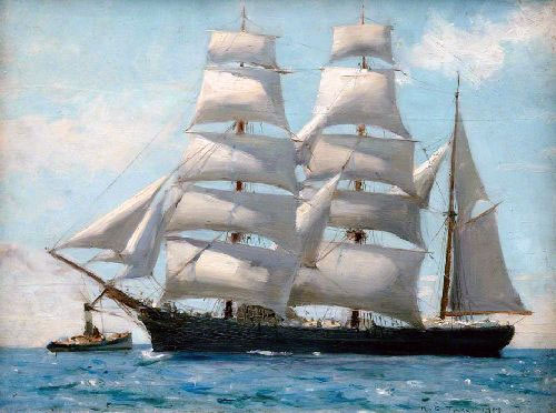 Tuke | Barque in Full Sail Dropping Her Tug, 1888 | Giclée Canvas Print