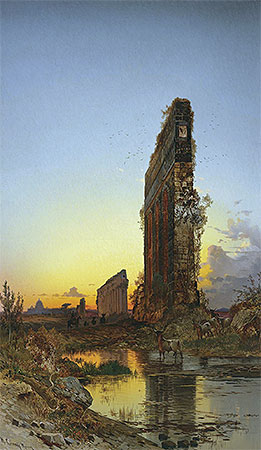Hermann David Salomon Corrodi | Ruins at Sunset, undated | Giclée Leinwand Kunstdruck