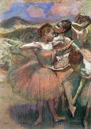 Vier Tänzerinnen auf der Bühne, undated von Degas | Papier-Kunstdruck