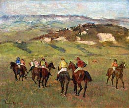 Jockeys on Horseback before Distant Hills | Edgar Degas | Painting Reproduction