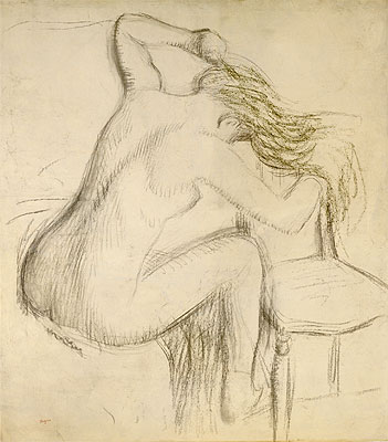 Eine sitzende nackte Frau, die ihr Haar frisiert, n.d. | Edgar Degas