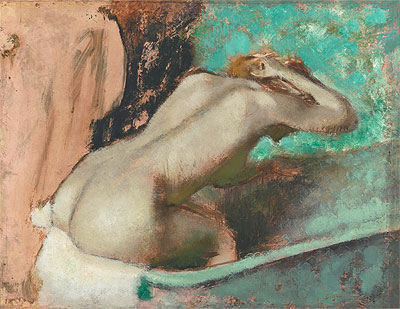 Frau, die in einer Badewanne sitzt und sich den Nacken wäscht, c.1880/95 | Edgar Degas