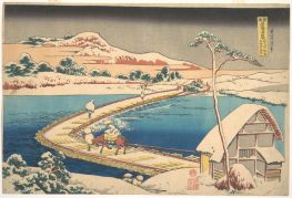 Alte Ansicht der Bootbrücke in Sano in der Provinz Kozuke, 1820 | Hokusai