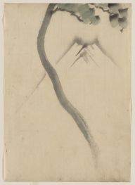 Ein Baumstamm mit Ast und Blättern im Vordergrund,..., n.d | Hokusai