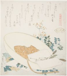 Frisch gepflückte Blumen im Reisendenhut, 1821 | Hokusai