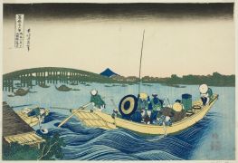 Sonnenuntergang über der Ryogoku-Brücke vom Onmaya-Damm aus betrachten, 1831 | Hokusai