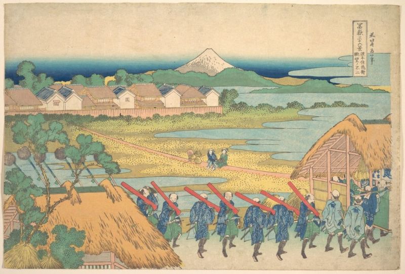 Fuji in der Ferne gesehen vom Vergnügungsviertel Senju, 1820 | Hokusai | Giclée Papier-Kunstdruck