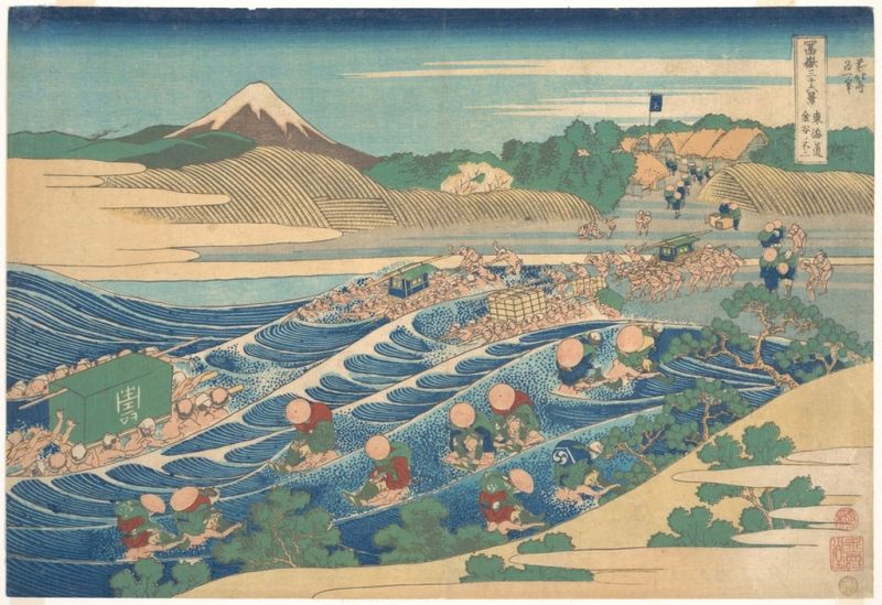 Fuji gesehen von Kanaya auf der Tokaido, 1820 | Hokusai | Giclée Papier-Kunstdruck