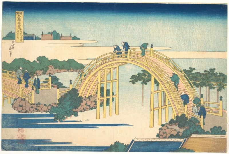 Die Bogenbrücke am Kameido Tenjin-Schrein, 1820 | Hokusai | Giclée Papier-Kunstdruck