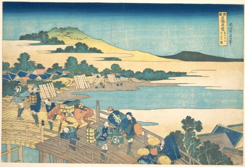 Fukui-Brücke in der Provinz Echizen, 1820 | Hokusai | Giclée Papier-Kunstdruck