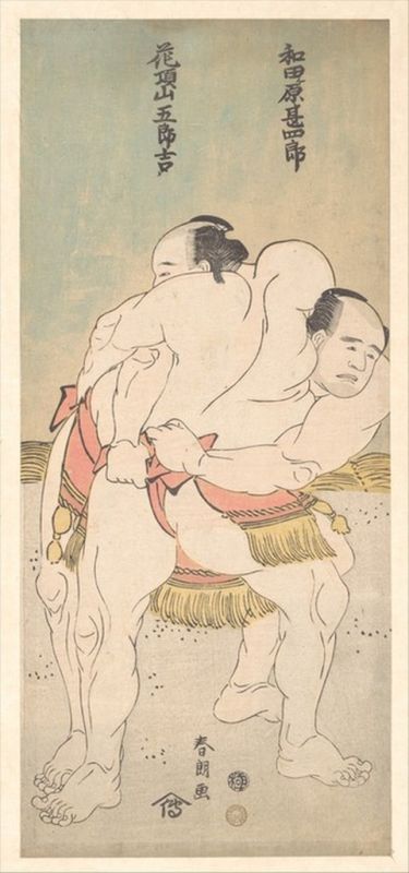 Die Sumoringer Wadagahara Jinshiro und Kachozan Gorokichi, 1773 | Hokusai | Giclée Papier-Kunstdruck