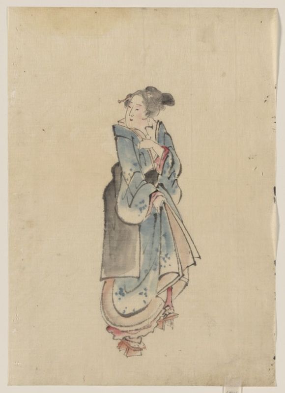 Eine Frau, die nach rechts geht,..., n.d | Hokusai | Giclée Papier-Kunstdruck