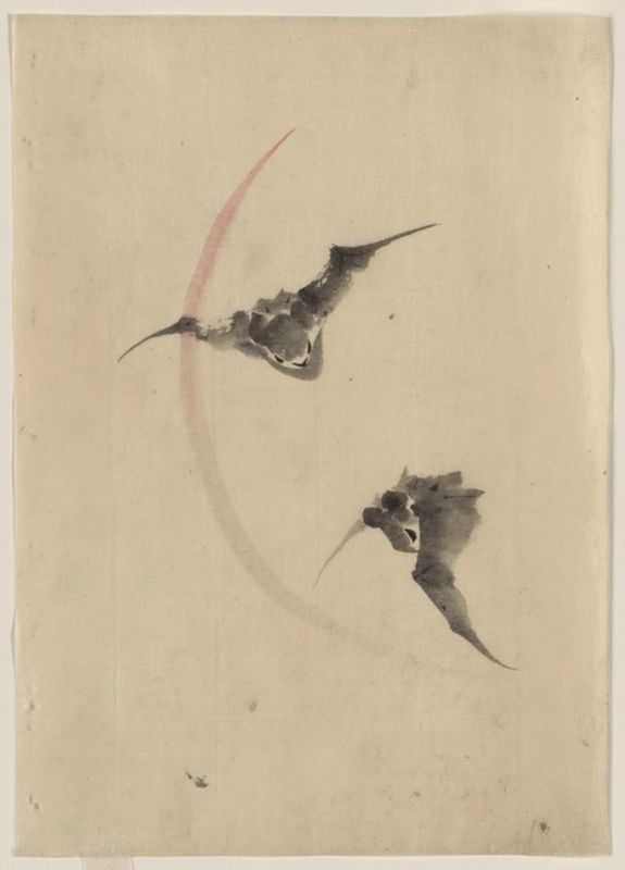 Zwei Fledermäuse fliegen, n.d | Hokusai | Giclée Papier-Kunstdruck
