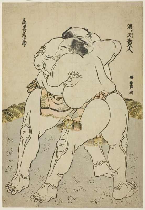Die Sumoringer Uzugafuchi Kandayu und Takasaki Ichijuro, 1783 | Hokusai | Giclée Papier-Kunstdruck