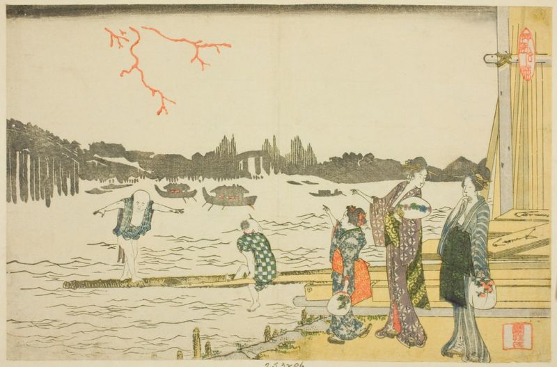 Frauen und Kinder beim Feuerwerksschauen, 1798 | Hokusai | Giclée Papier-Kunstdruck