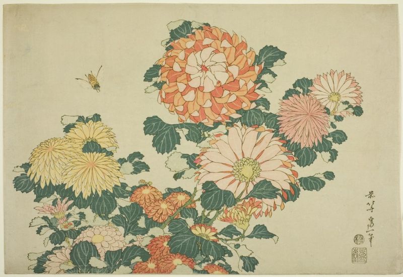 Chrysanthemen und Biene, 1832 | Hokusai | Giclée Papier-Kunstdruck