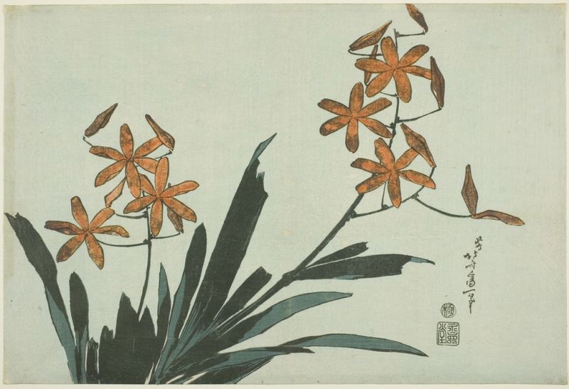 Orchideen in Orange, 1832 | Hokusai | Giclée Papier-Kunstdruck