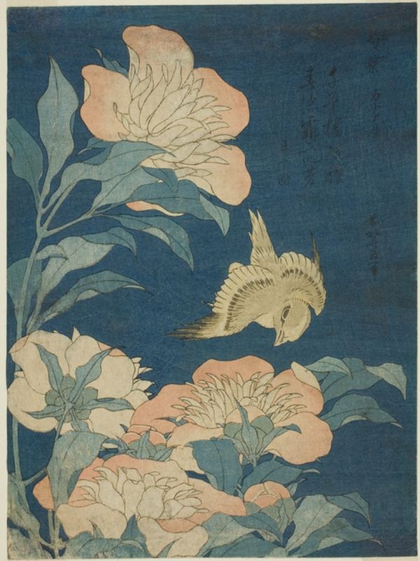 Kanarienvogel und Pfingstrose, 1834 | Hokusai | Giclée Papier-Kunstdruck