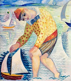 Junge mit Segelboot, 1918 von Isaac Grünewald | Leinwand Kunstdruck