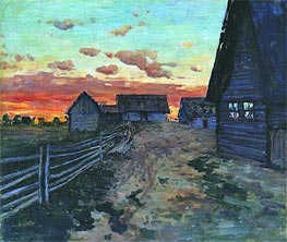 Log Huts. After a Sunset, 1899 by Isaac Levitan | Canvas Print