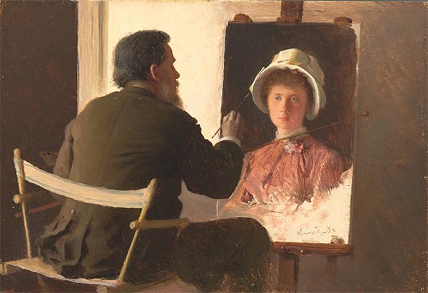 Ivan Kramskoy | Kramskoy malt ein Porträt seiner Tochter, 1884 | Giclée Leinwand Kunstdruck